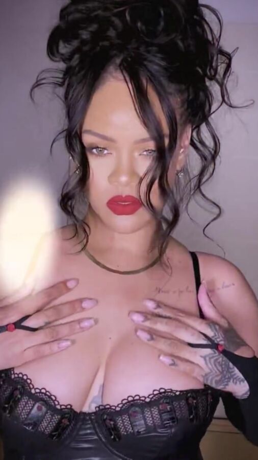 Rihanna - Leather lingerie on Instagram