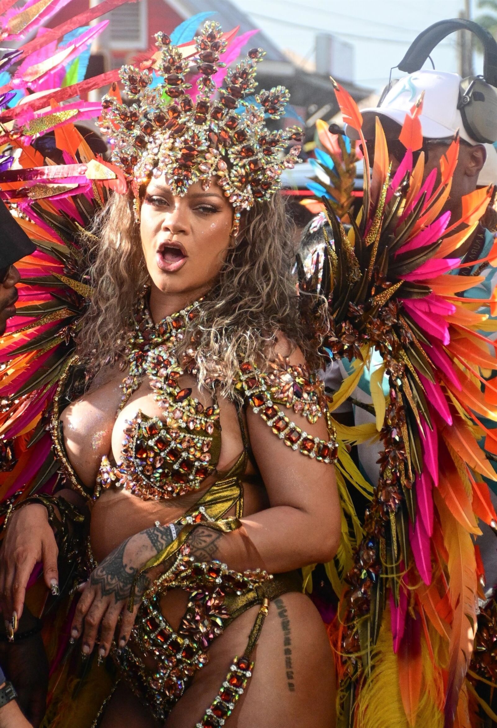 Rihanna hot cleavage at the carnival in Barbados 08/05/2024