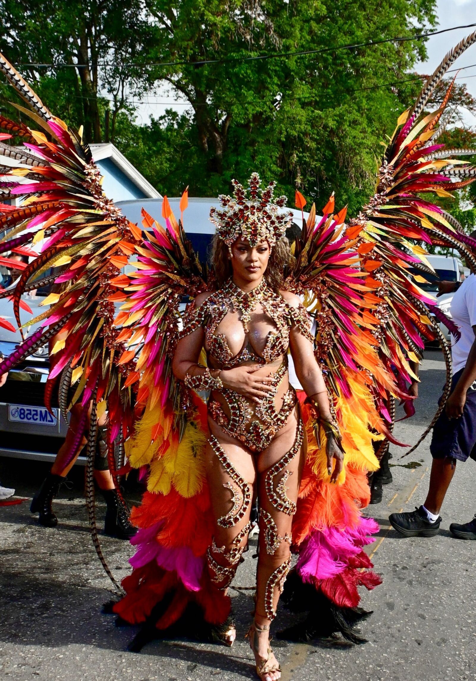 Rihanna hot cleavage at the carnival in Barbados 08/05/2024