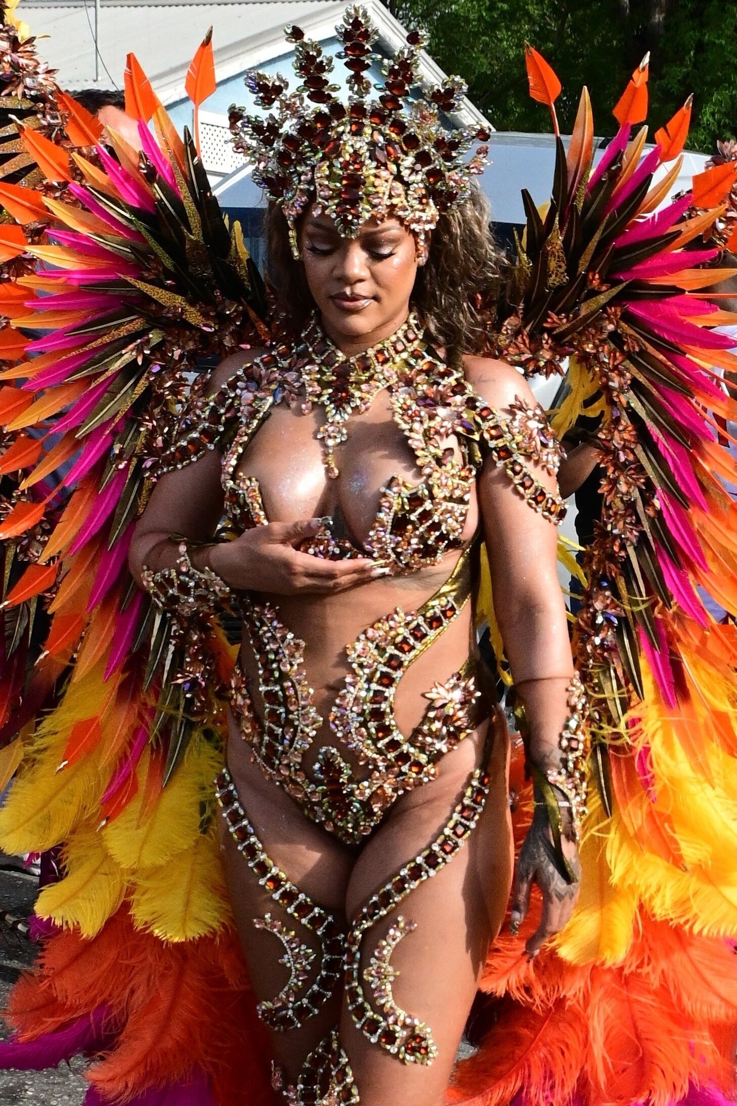 Rihanna hot cleavage at the carnival in Barbados 08/05/2024