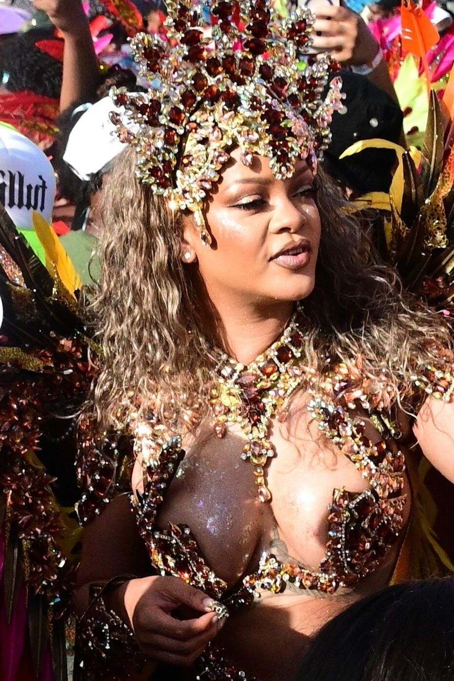 Rihanna hot cleavage at the carnival in Barbados 08/05/2024