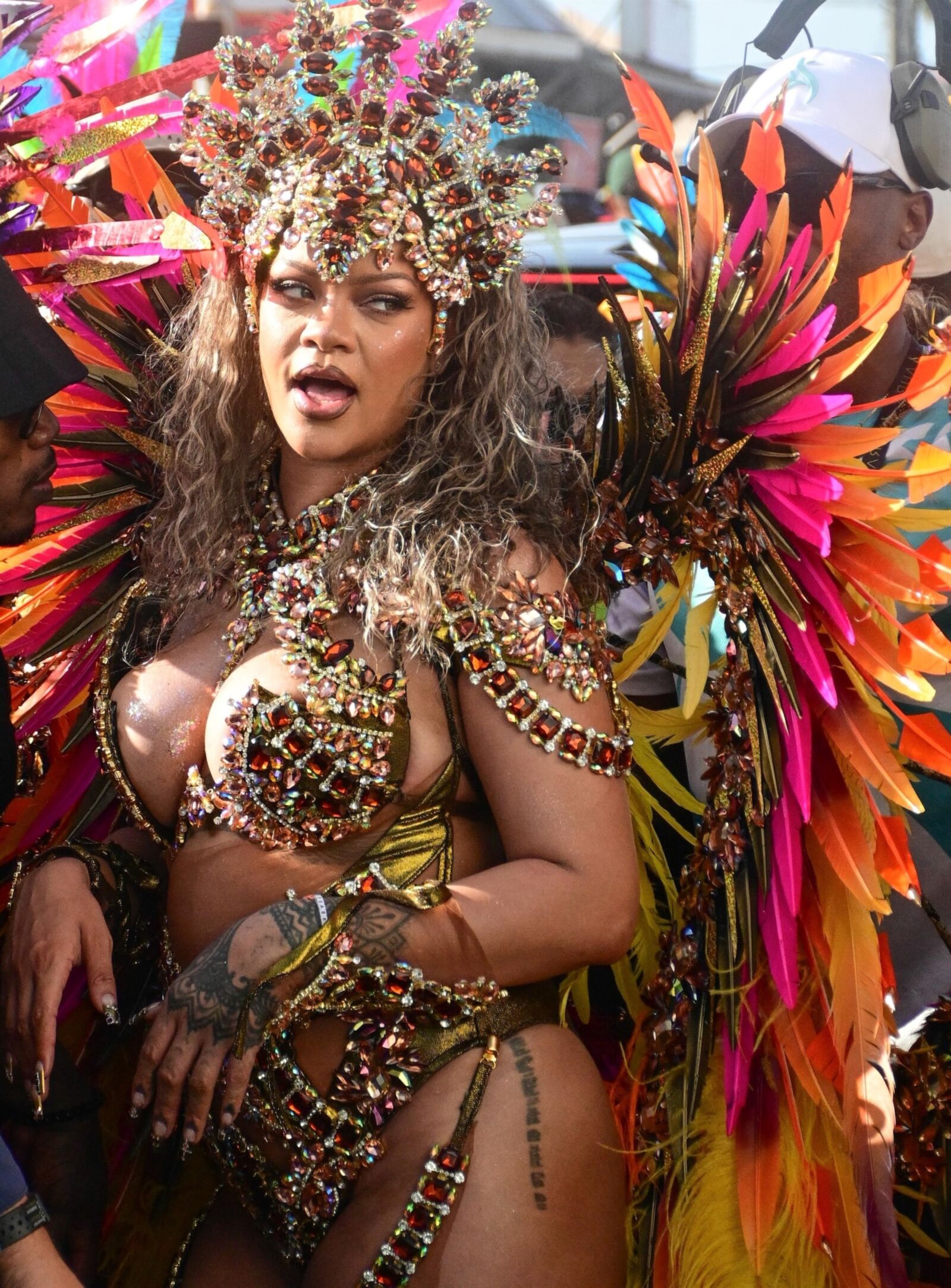 Rihanna hot cleavage at the carnival in Barbados 08/05/2024