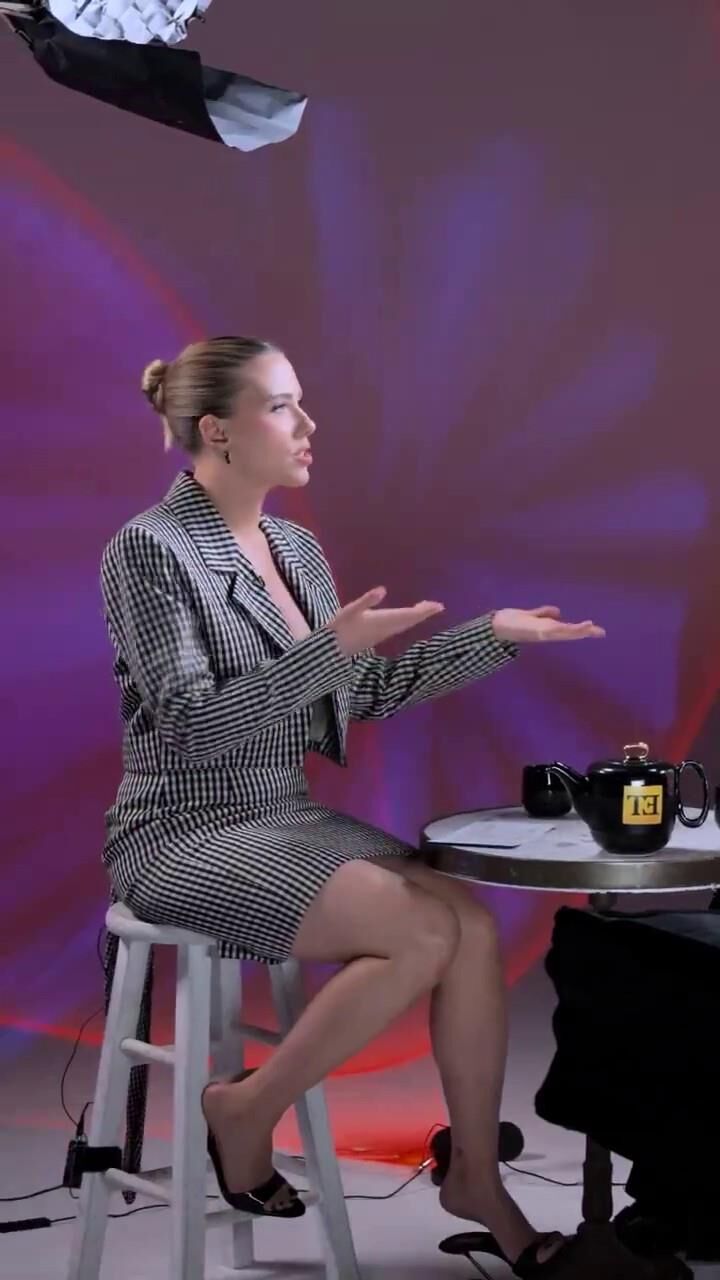 Scarlett Johansson suit and high heels