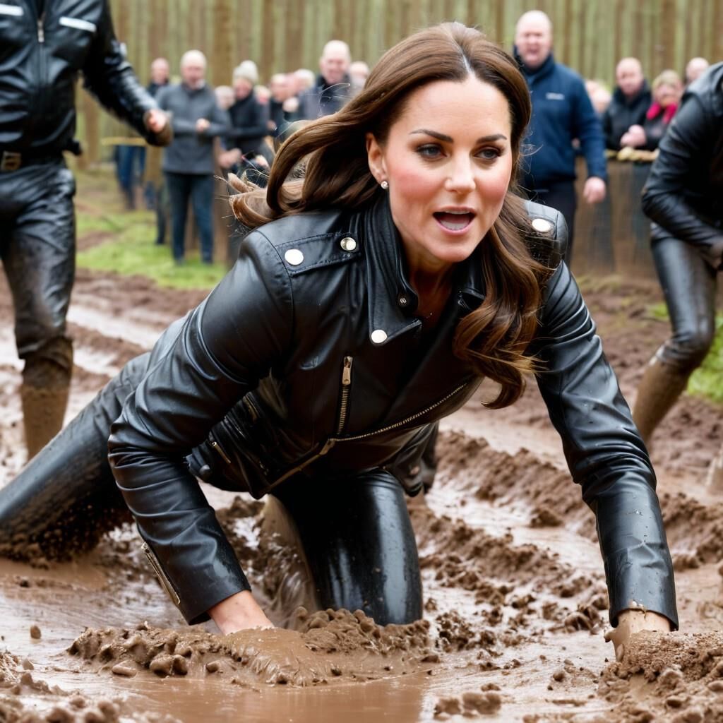 A.I. Kate Middleton Leather Fun in the mud