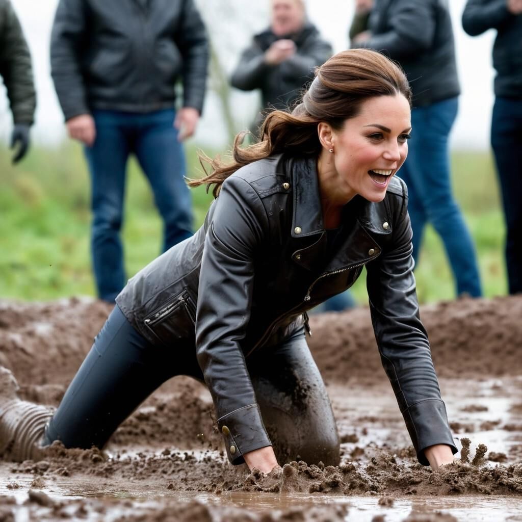 A.I. Kate Middleton Leather Fun in the mud