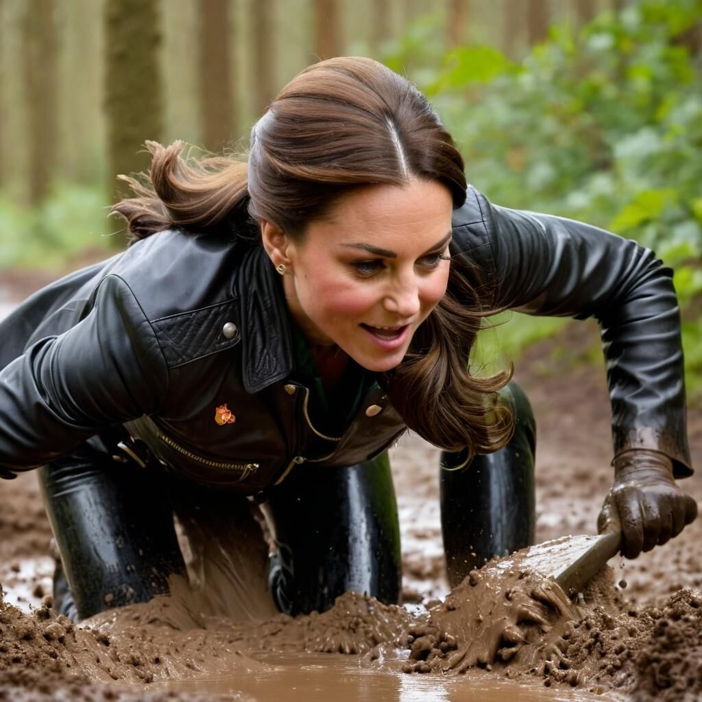 A.I. Kate Middleton Leather Fun in the mud