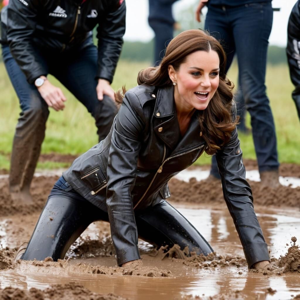 A.I. Kate Middleton Leather Fun in the mud