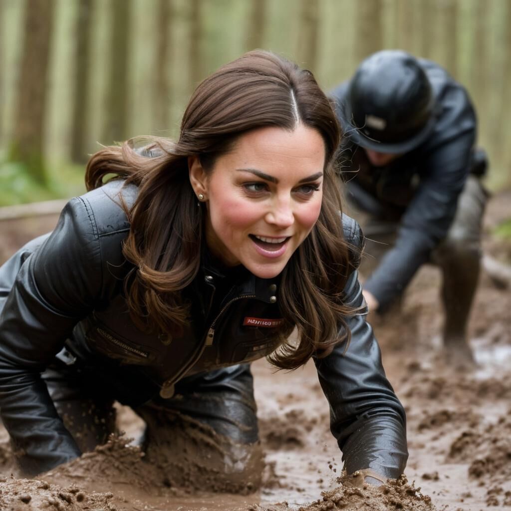 A.I. Kate Middleton Leather Fun in the mud