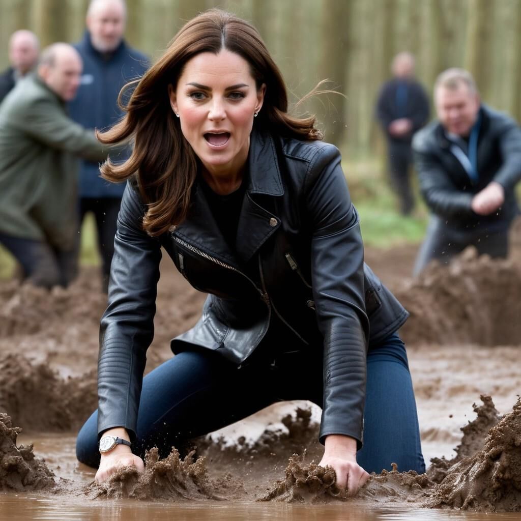 A.I. Kate Middleton Leather Fun in the mud