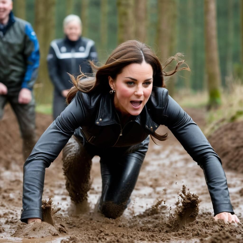 A.I. Kate Middleton Leather Fun in the mud