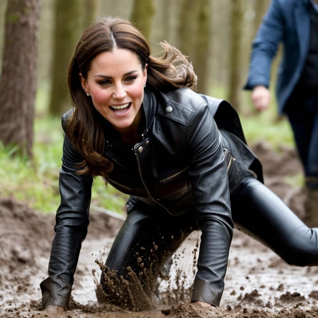 A.I. Kate Middleton Leather Fun in the mud