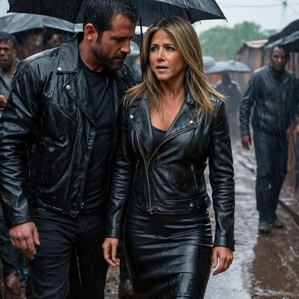 K.I. Jennifer Aniston in Leder im Slummer