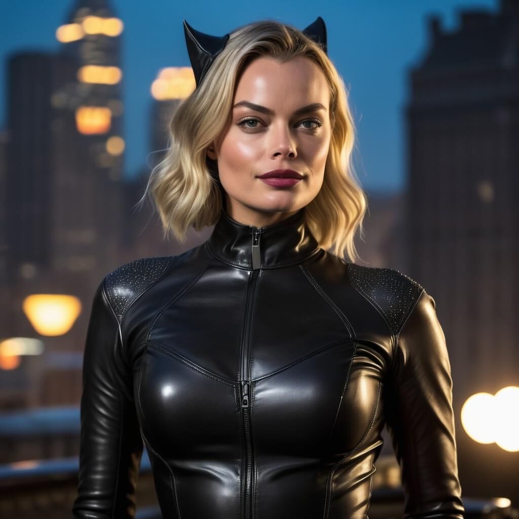 A.I. Margot Robbie em Couro como Mulher-Gato