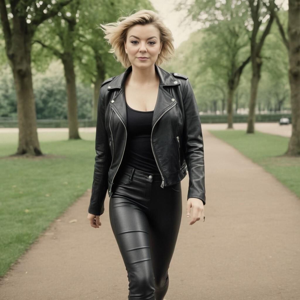 A.I. Sheridan Smith correndo em couro no parque