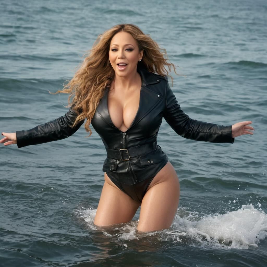 A.I. Mariah Carey in Leather at the sea