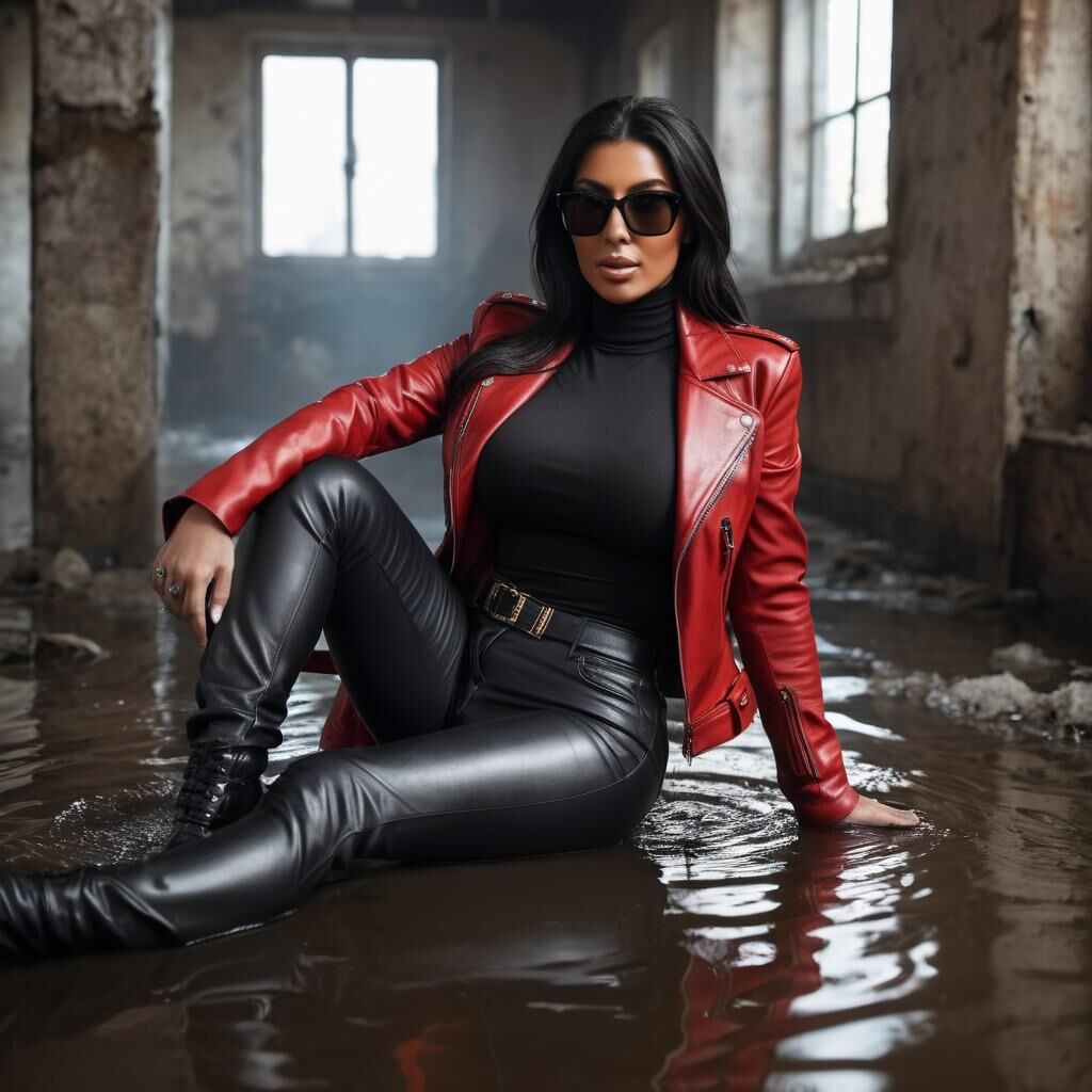 A.I. kim Kardasian in Red/black leather combi