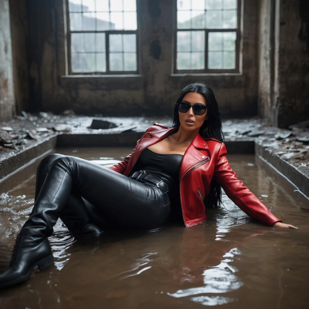 A.I. kim Kardasian in Red/black leather combi