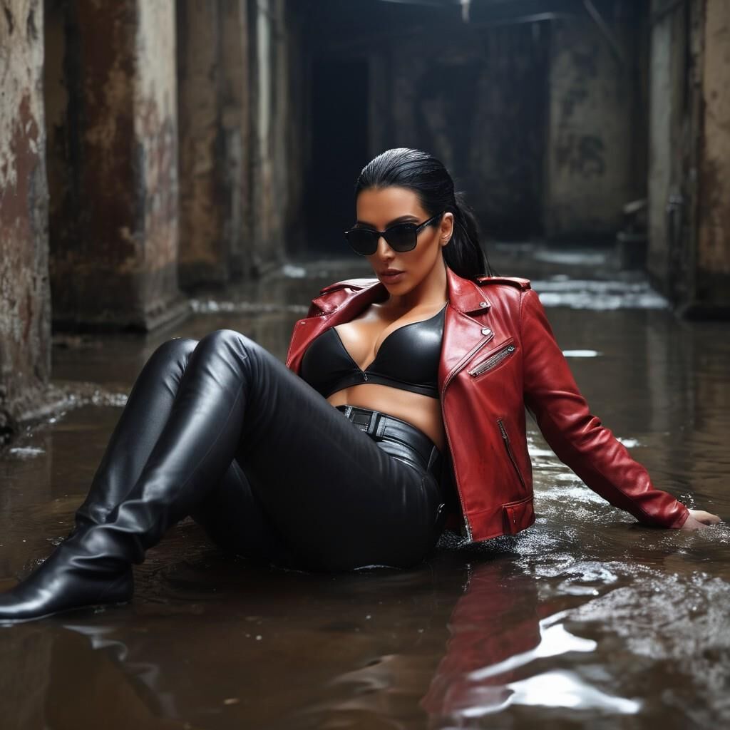 A.I. kim Kardasian in Red/black leather combi