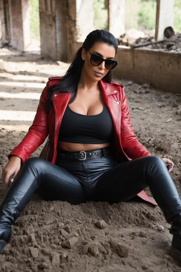 A.I. kim Kardasian in Red/black leather combi