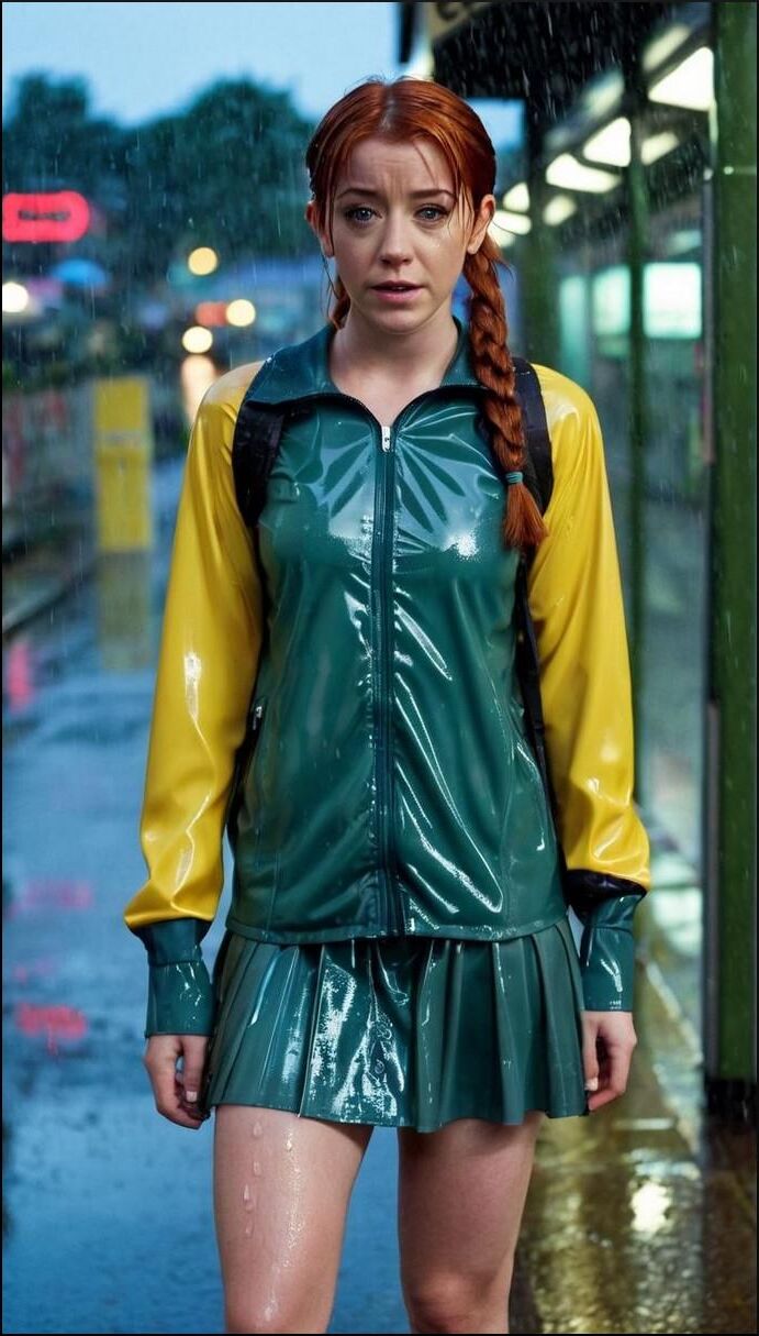 Alyson Hannigan Wet Rainwear Latex Fetish AI Sexy Kink