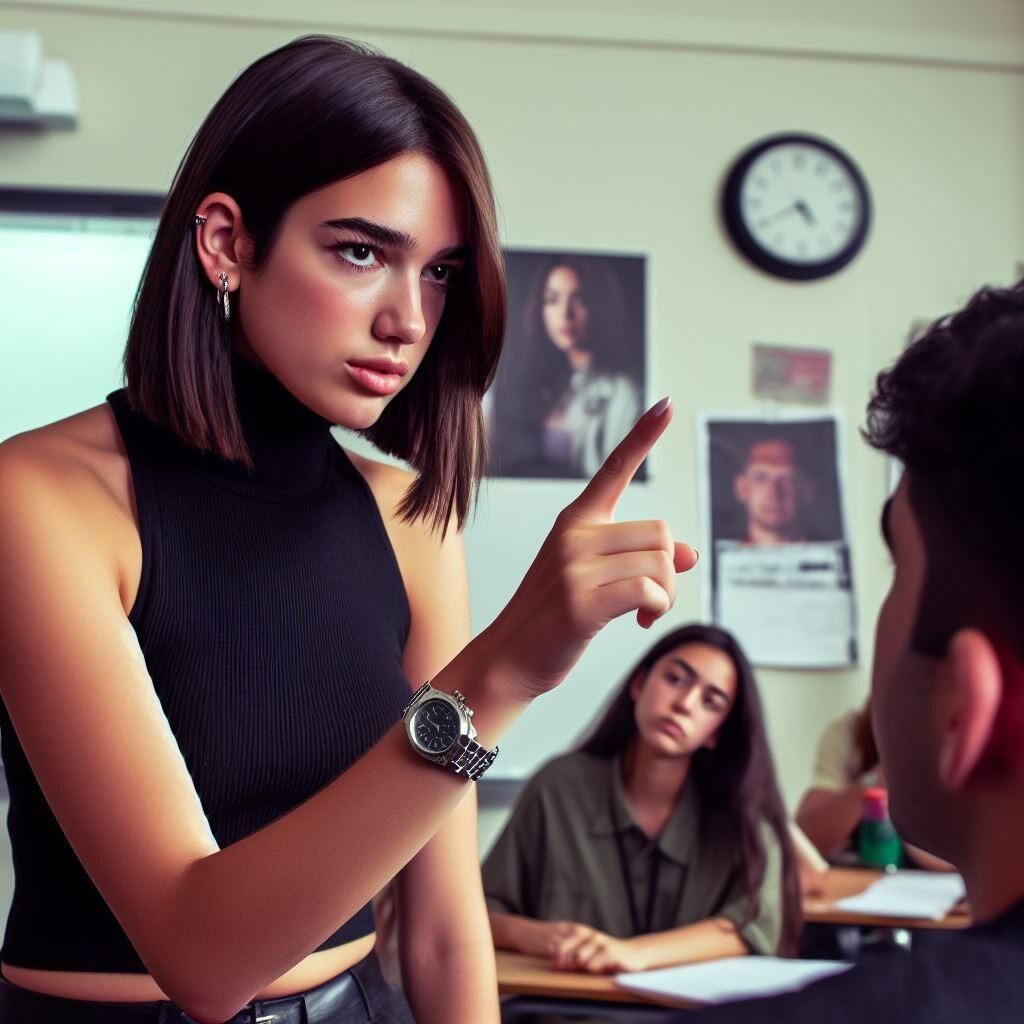 Professora do ensino médio Dua Lipa