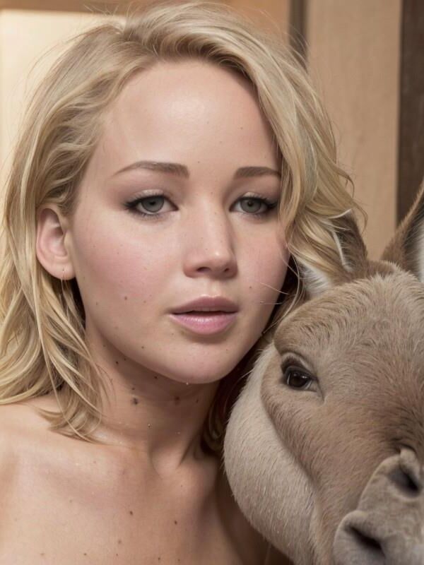 Jennifer Lawrence and Gus the Donkey