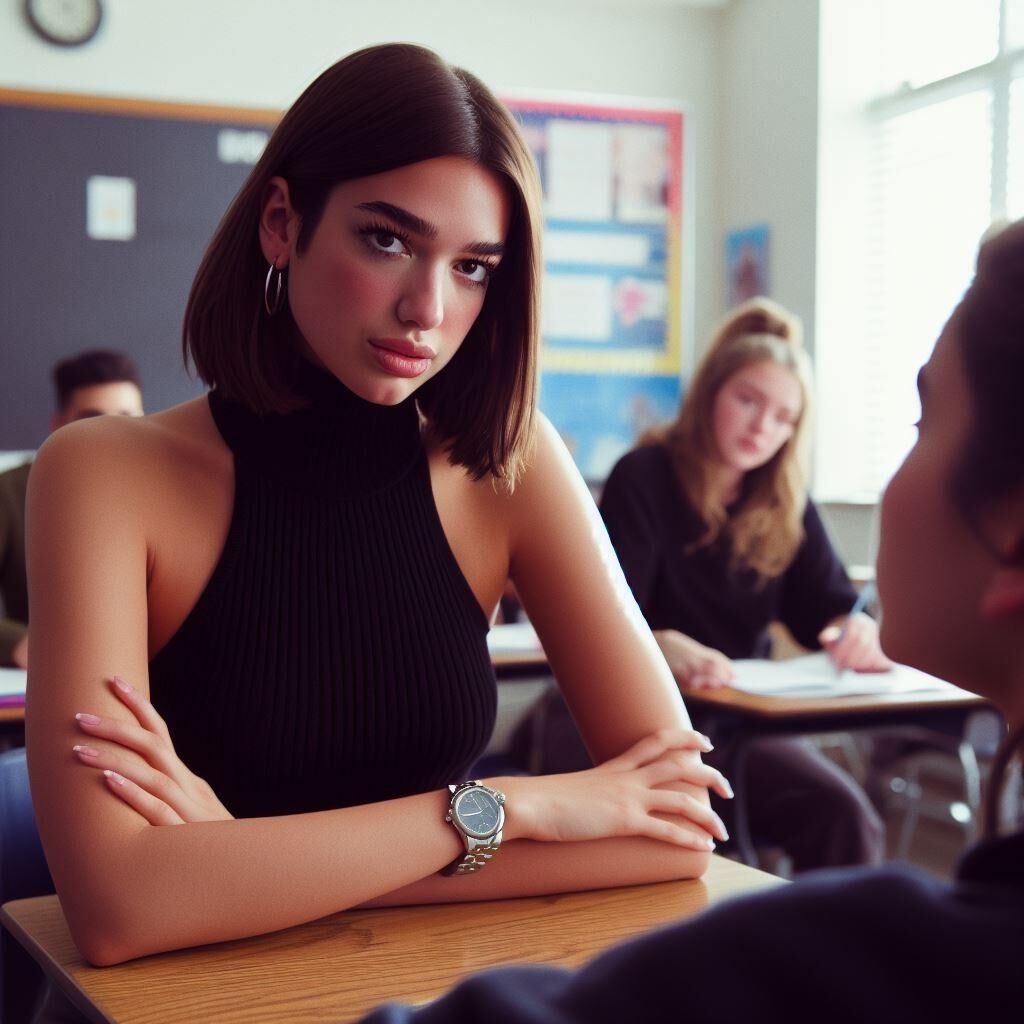 Professora do ensino médio Dua Lipa