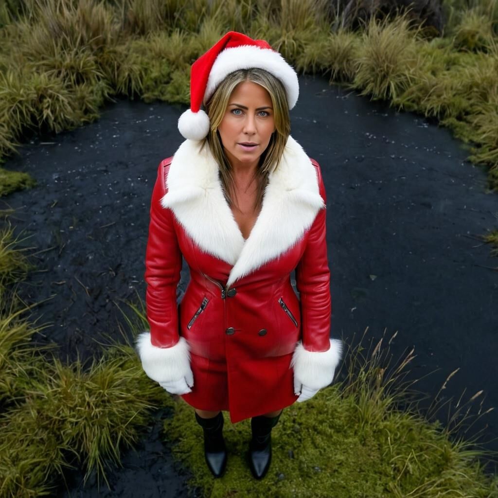 A.I. Jennifer Aniston como a garota de Natal de couro