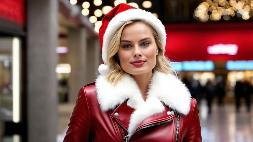 A.I. Margot Robbie em Couro como Santagirl