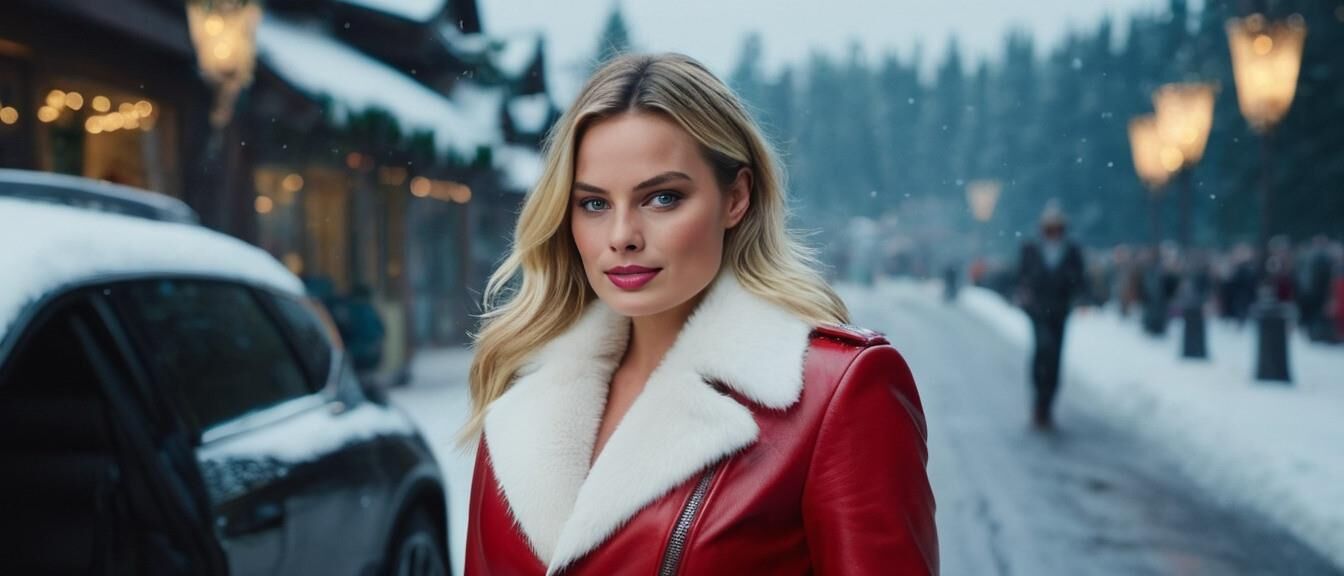 A.I. Margot Robbie em Couro como Santagirl