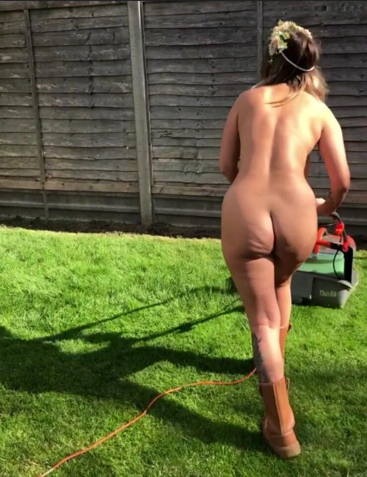 Bonnie Mowing Lawn.