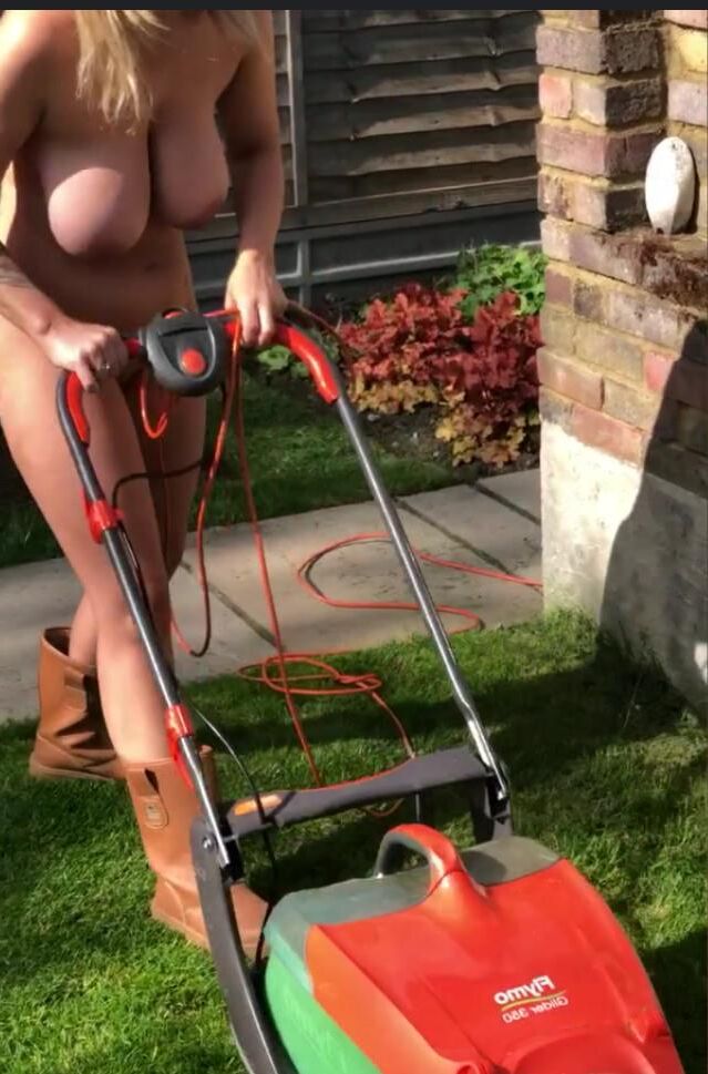 Bonnie Mowing Lawn.