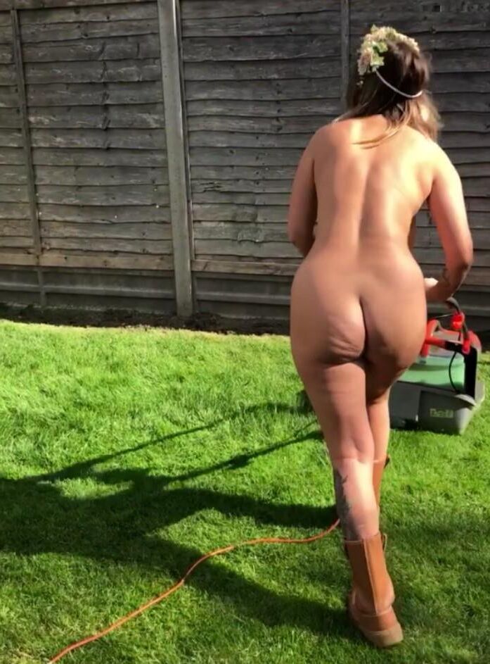 Bonnie Mowing Lawn.