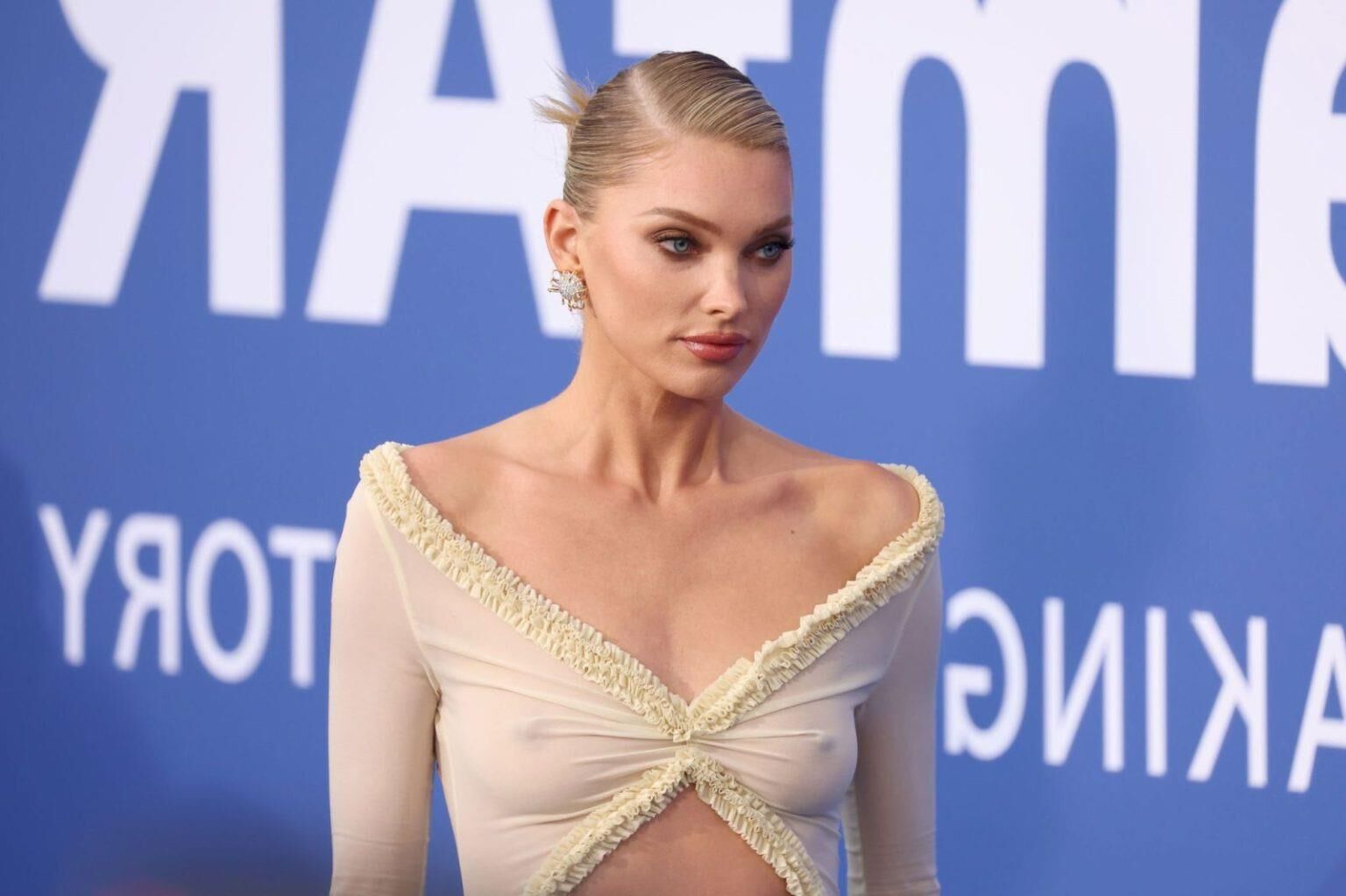 Elsa Hosk Boobs Mamilos Vestido Puro Amfar Cannes