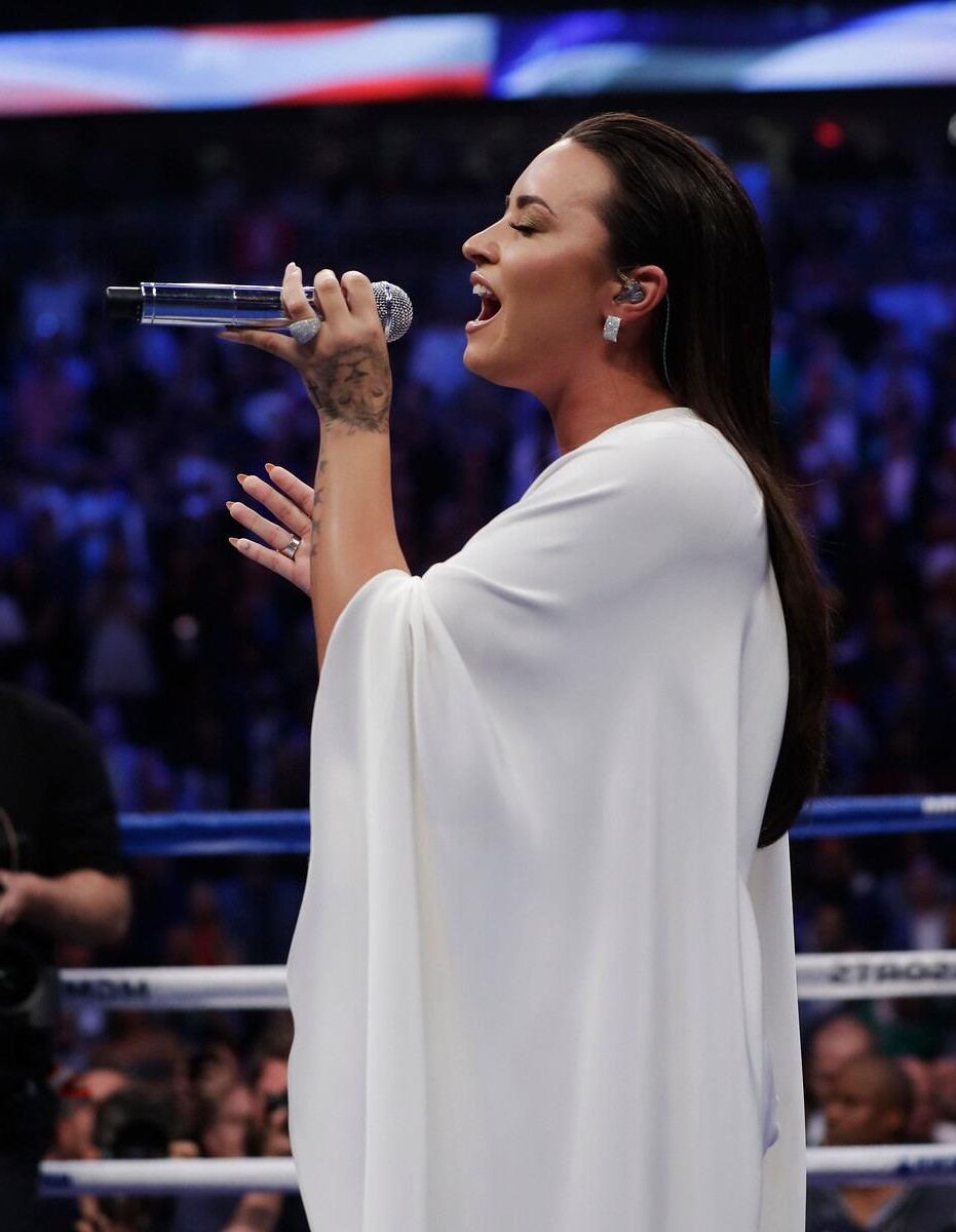 Demi Lovato singing the National Anthem 