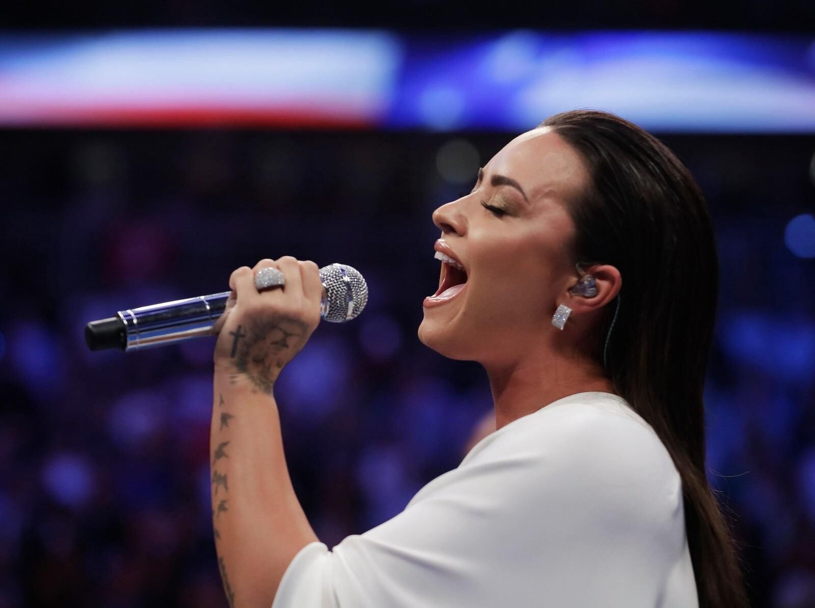 Demi Lovato singing the National Anthem 