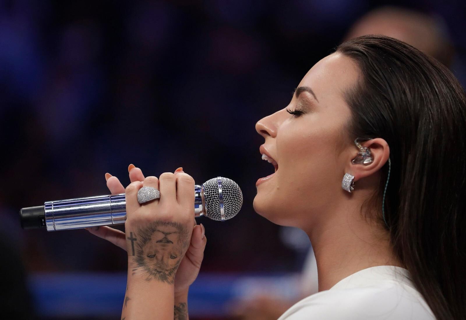 Demi Lovato singing the National Anthem 