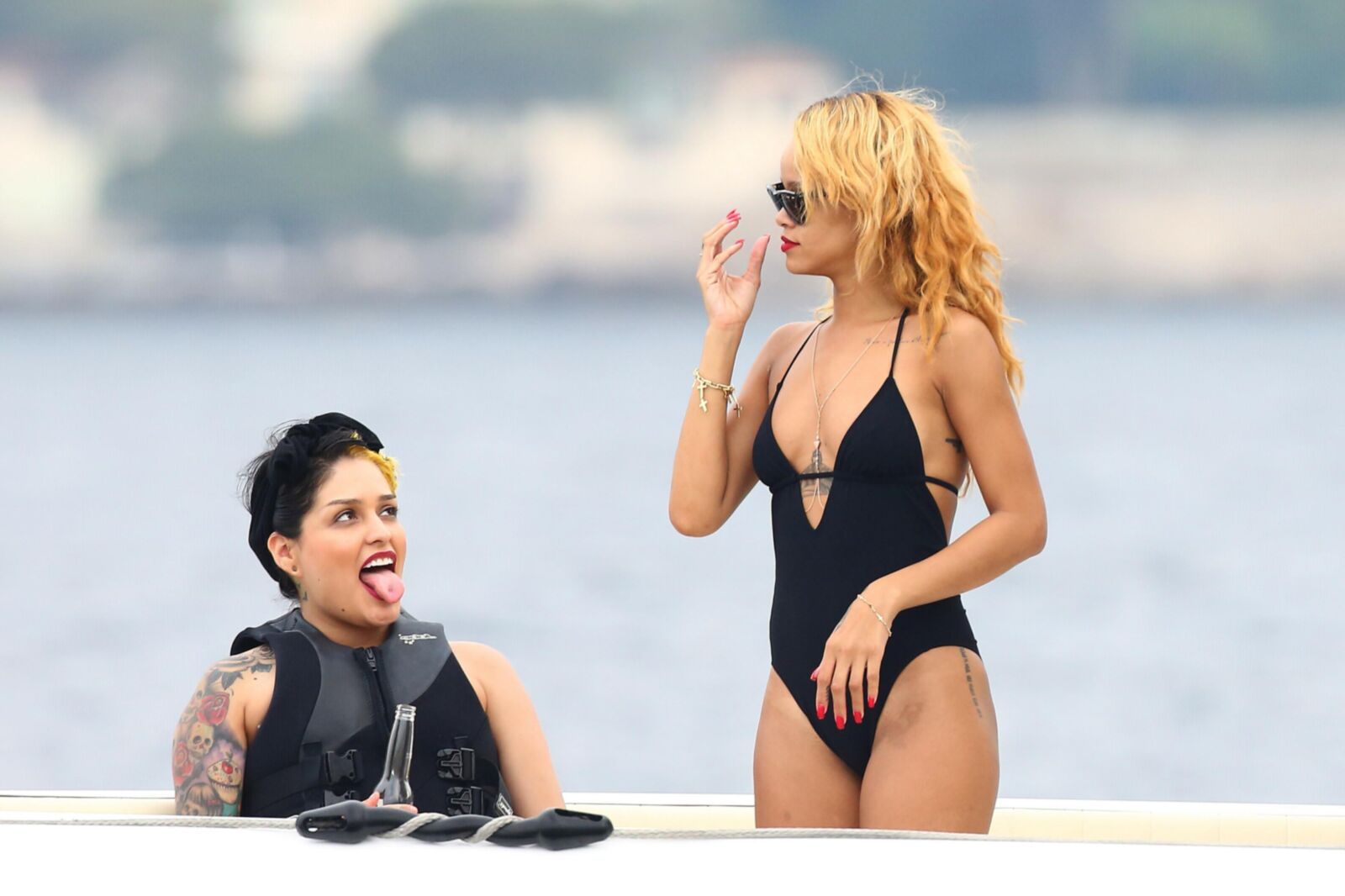 Rihanna in a swimsuit on a yacht in Monaco Jul th 
